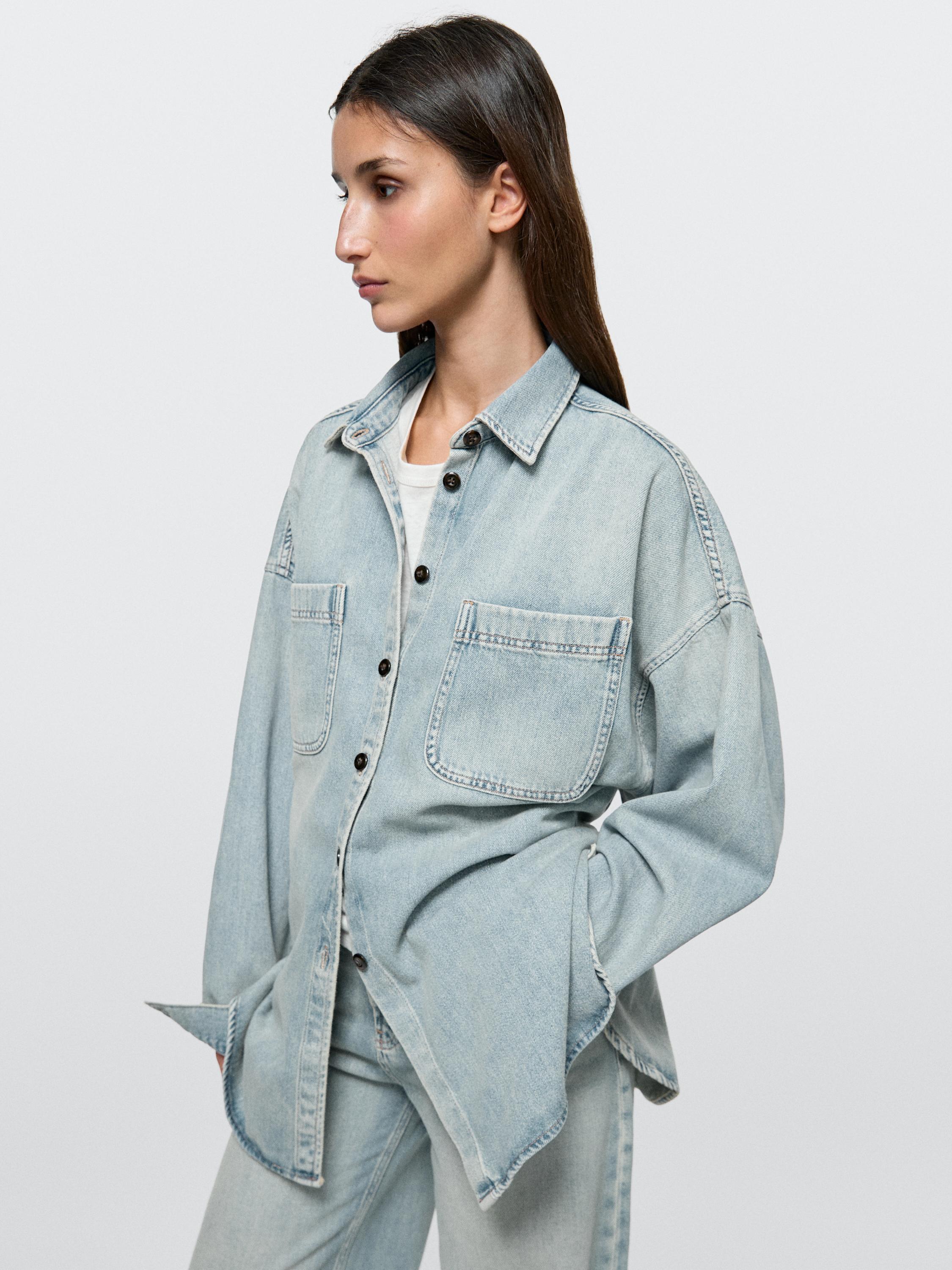 Oversize denim shirt with pocket details